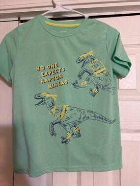 Cat & Jack Mint Green Raptor Ninja Tee with Yellow Accents